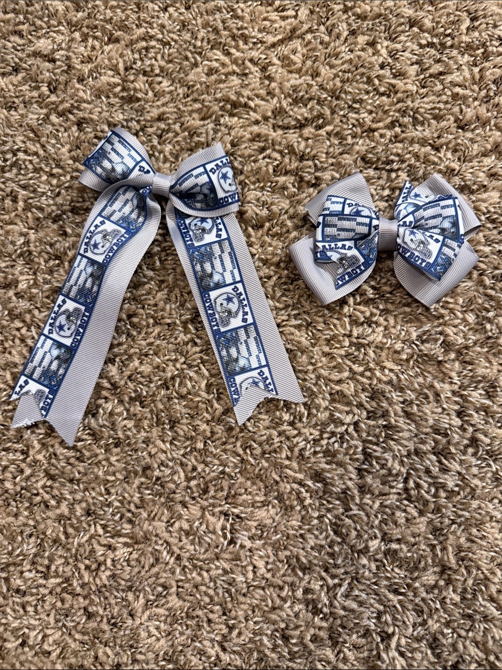 Source Unknown Light Gray and Navy Printed School Ribbon Hair Bows - Set of 3
